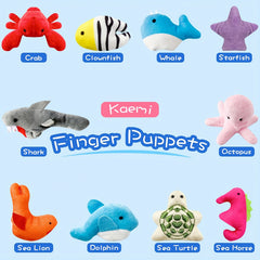 10pcs Soft Plush Finger Puppets Marine Animals with Expressive Eyes & Mouths