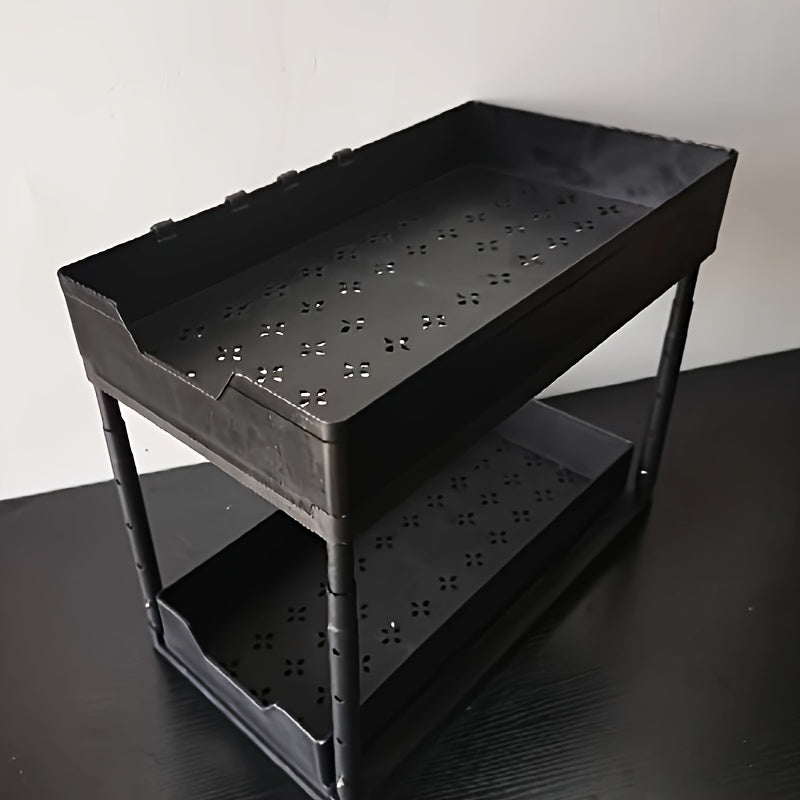 2 Tier Sliding Drawer Bathroom Under Sink Organizer with Hooks