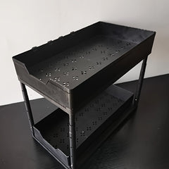 2 Tier Sliding Drawer Bathroom Under Sink Organizer with Hooks