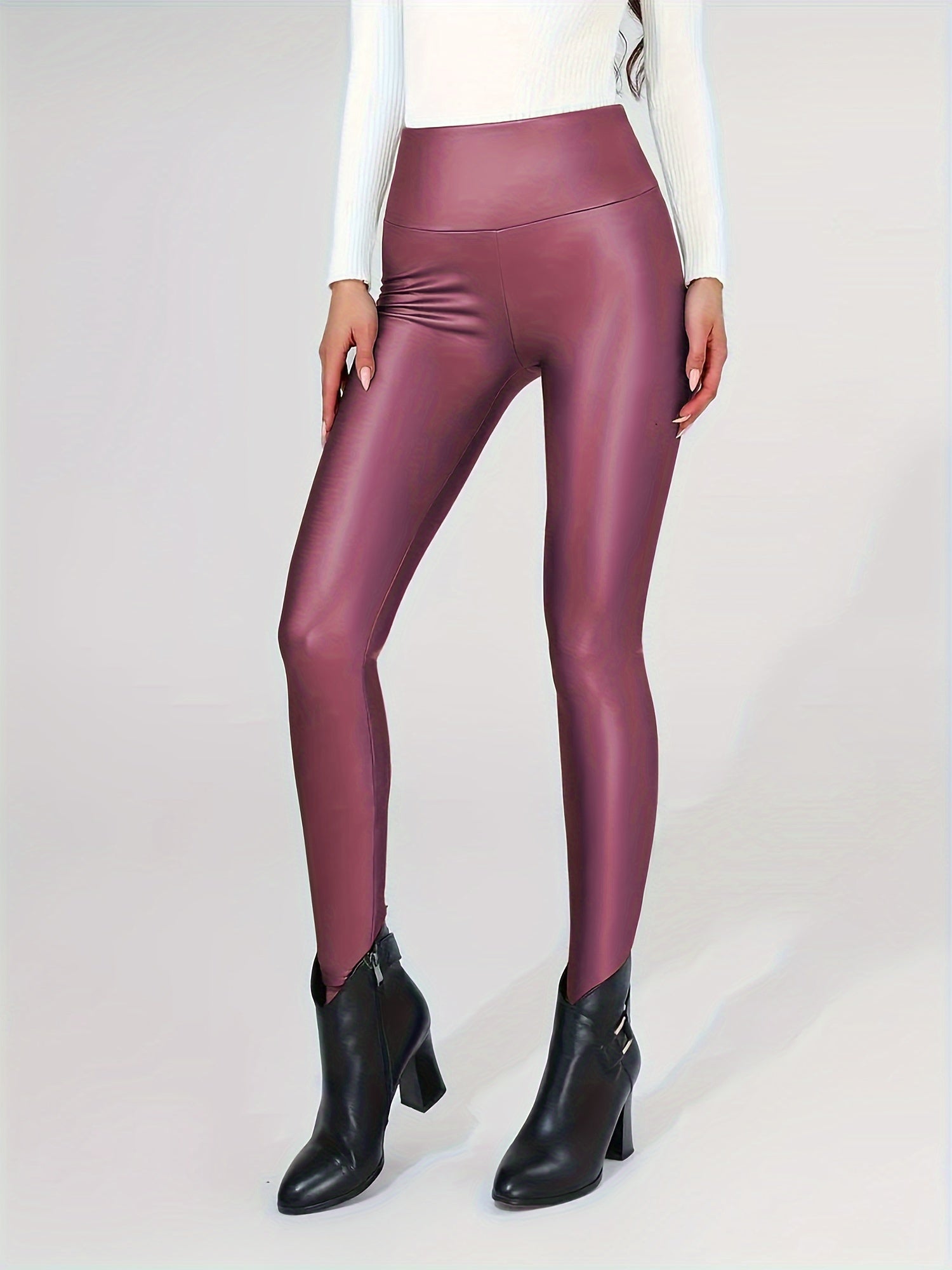 Faux Leather Fleece Lined Leggings Yoga Pants Womens Activewear