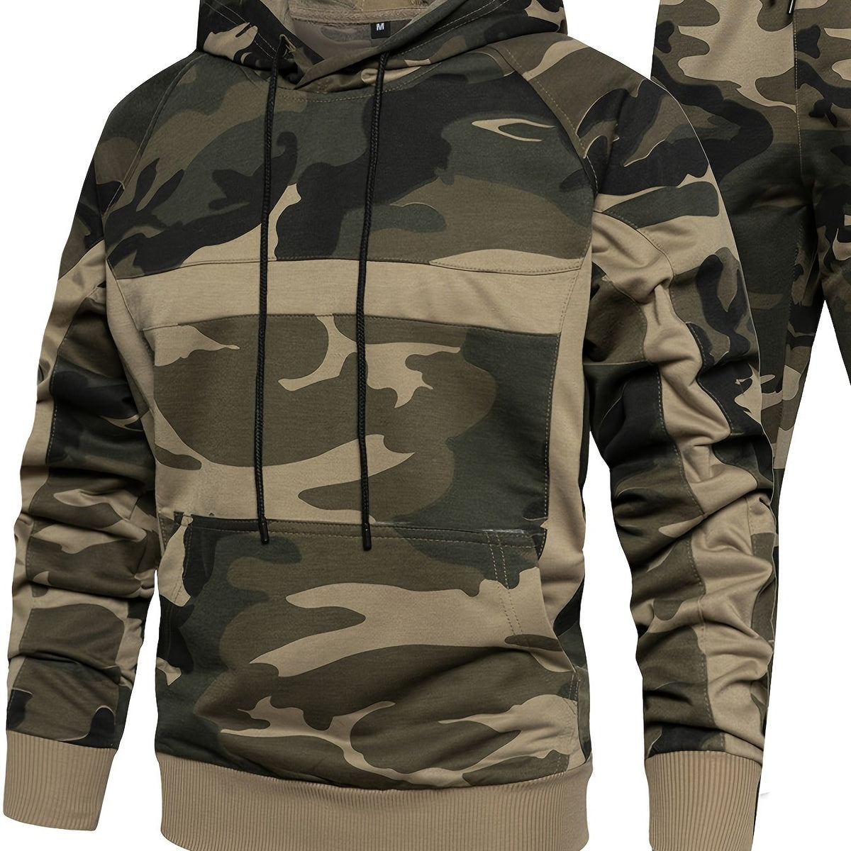 Men's Camo Hoodie & Jogger Set for Fall & Winter Sports