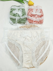 3pcs Mesh Stitching Bow Briefs Comfy & Breathable Underwear