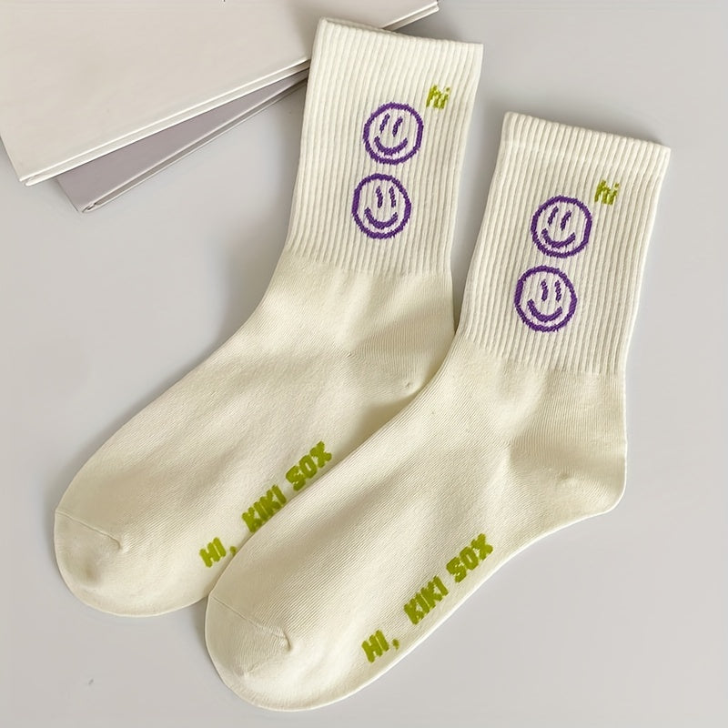 Letter Print Socks Comfy & Breathable Mid Tube Socks Women's Stockings
