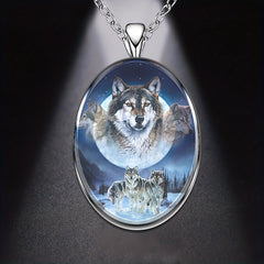 Wolf Round Pendant Necklace Hip Hop Animal Necklace Party Gift