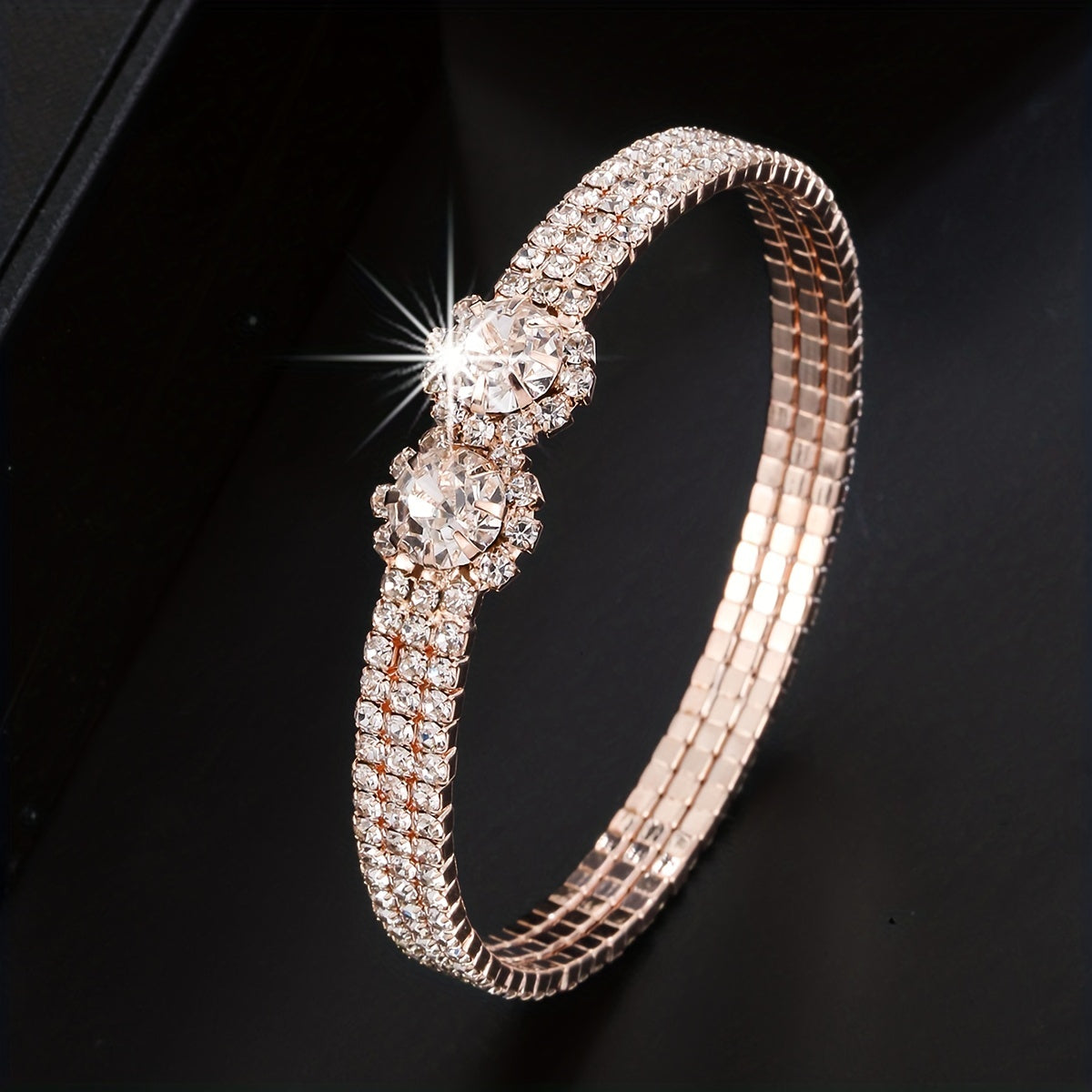 18K Plated Zircon Bangle Rhinestone Bracelet Wedding Jewelry