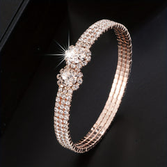 18K Plated Zircon Bangle Rhinestone Bracelet Wedding Jewelry