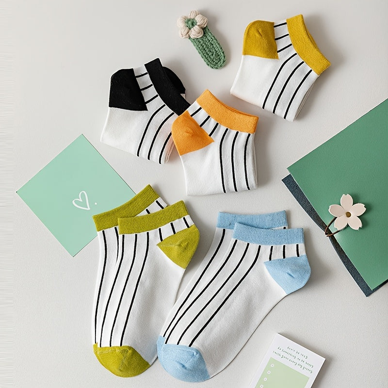 5 Pairs Vertical Striped Ankle Socks Women's Stockings