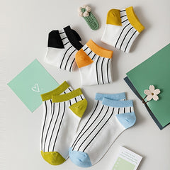 5 Pairs Vertical Striped Ankle Socks Women's Stockings