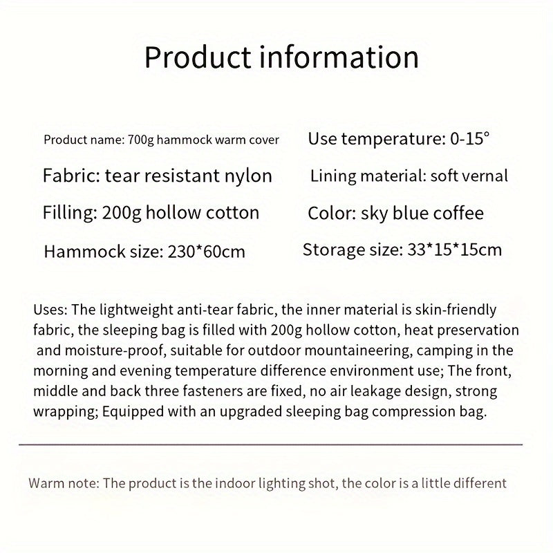 Portable Lightweight Warm Hammock Swing for Camping Hiking