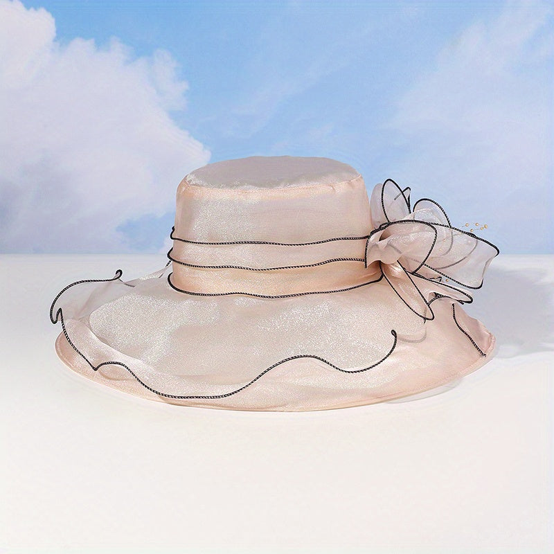 Wide Brim Organza Sun Hat Mesh Flower Summer Travel Beach Hats