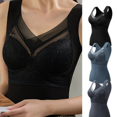3pcs Lace Thermal Underwear V Neck Sleeveless Top Women's Lingerie