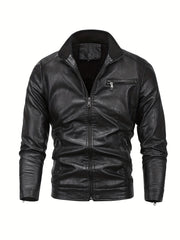 Men's Casual Stand Collar Faux Leather Jacket for Spring Fall