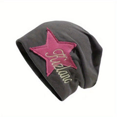 Vintage Star Patch Y2K Beanie Letter Embroidery Solid Skull Cap