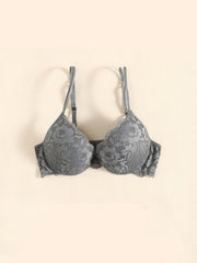 Lace Jacquard Push Up Bra Double Strap Thick Cup