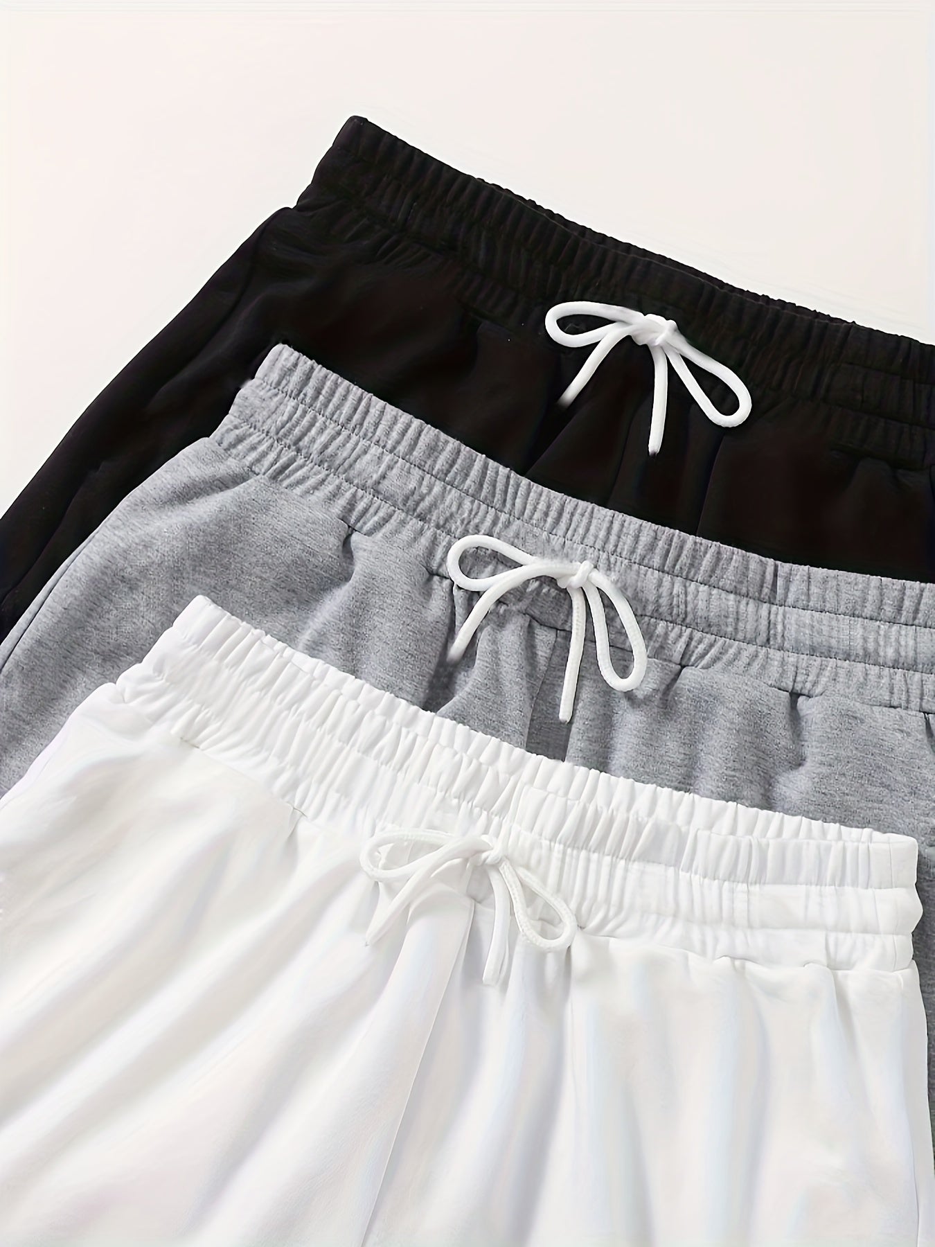 3pcs Solid Lounge Bottoms Elastic Waistband Shorts Womens Loungewear