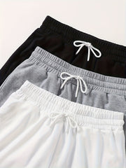 3pcs Solid Lounge Bottoms Elastic Waistband Shorts Womens Loungewear