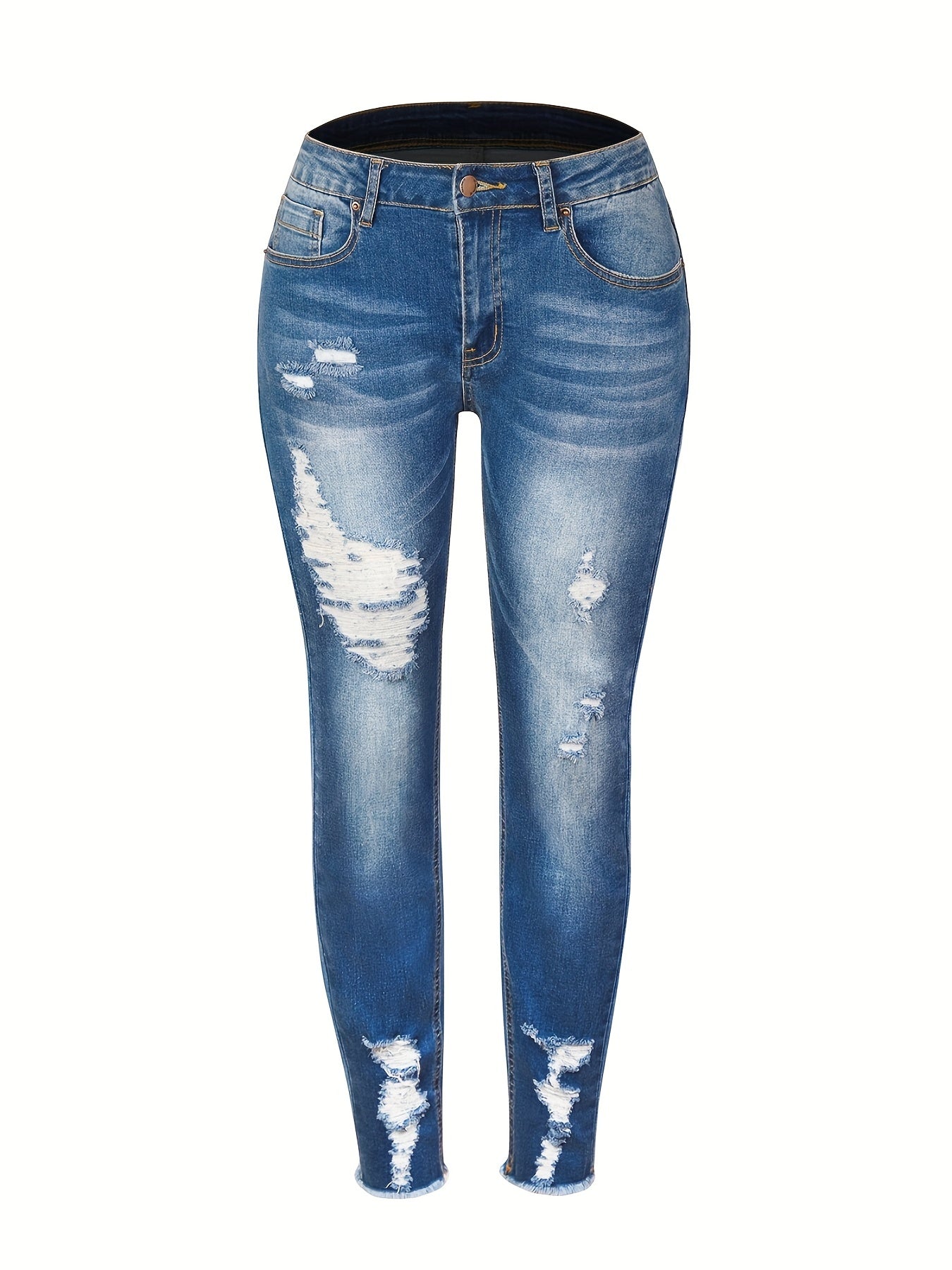  Fringe Trim Button Fly Skinny Jeans