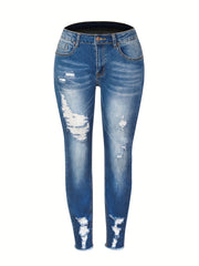  Fringe Trim Button Fly Skinny Jeans
