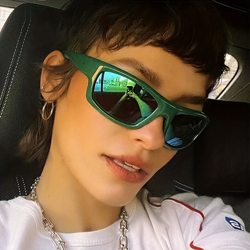 Futuristic Y2K Wrap Sunglasses Mirrored Lens UV400