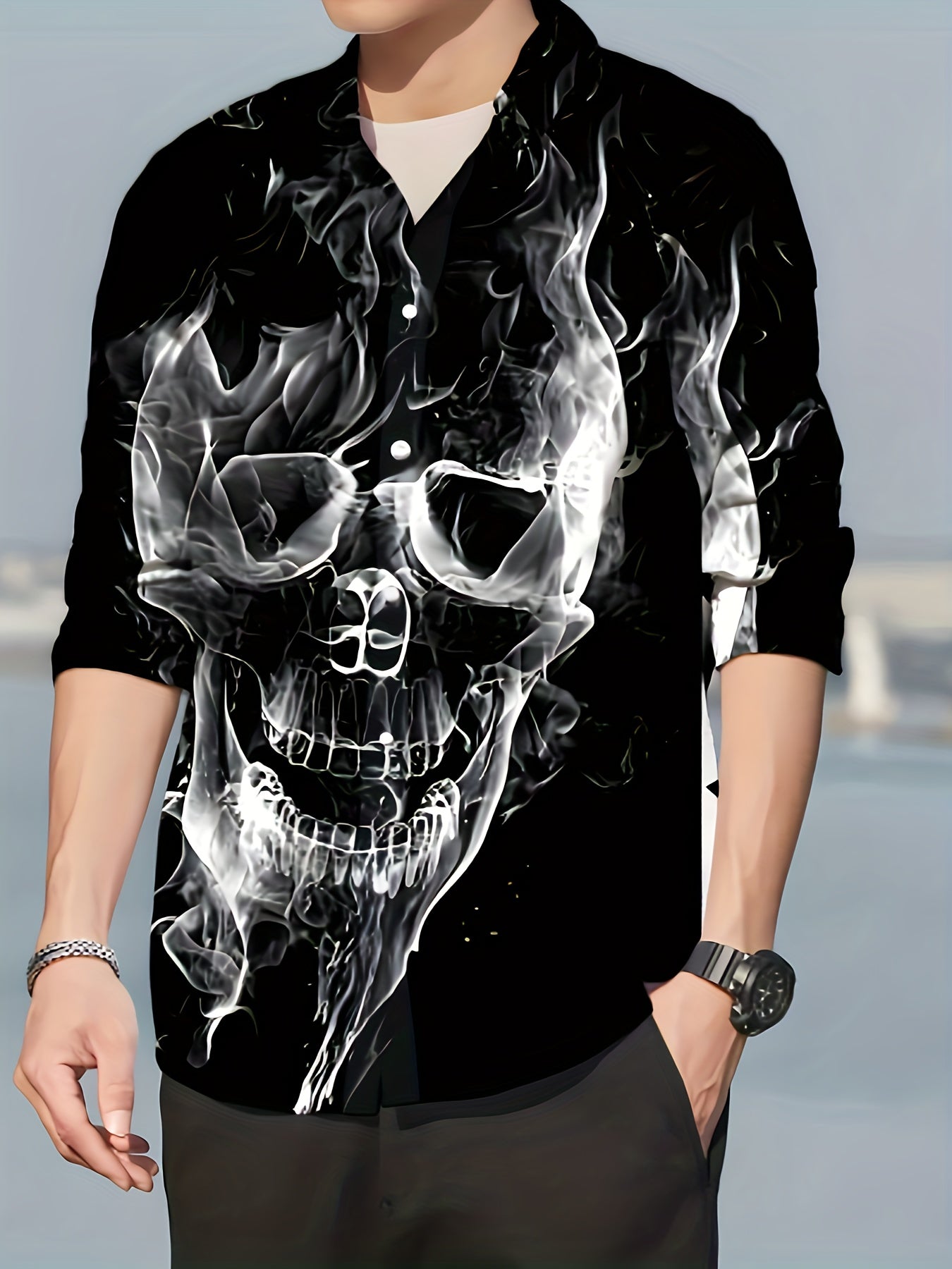 Sailing Boat Pattern Men's Long Sleeve Shirt