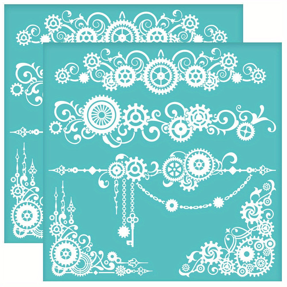 2pcs Self Adhesive Screen Printing Stencil Turquoise Gear Craft Supplies