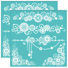 2pcs Self Adhesive Screen Printing Stencil Turquoise Gear Craft Supplies