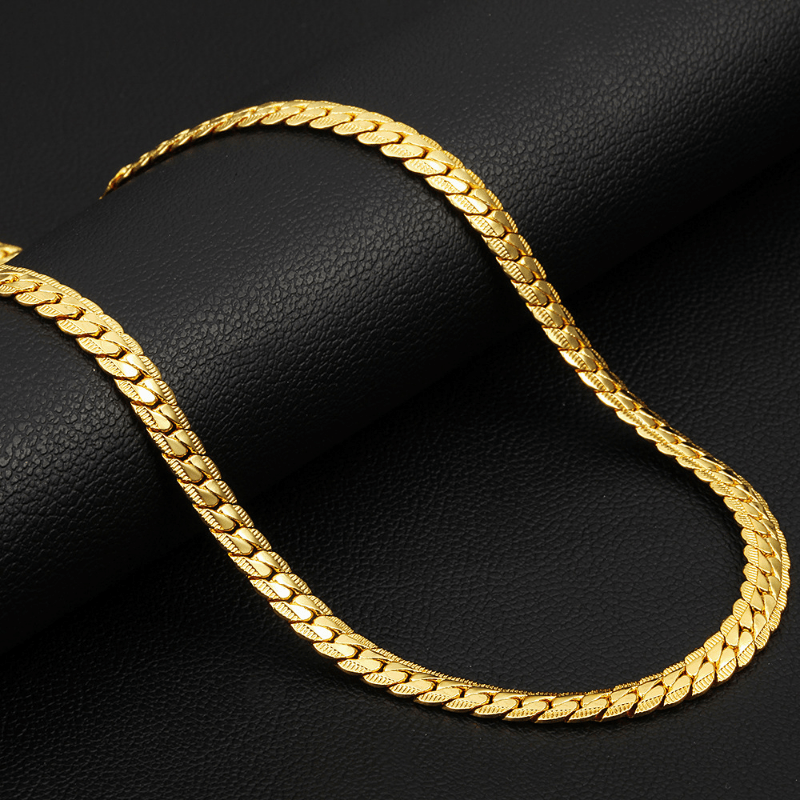 Classic Men's Whip Necklace 5mm Wide Golden Plated Silver for Birthday Party