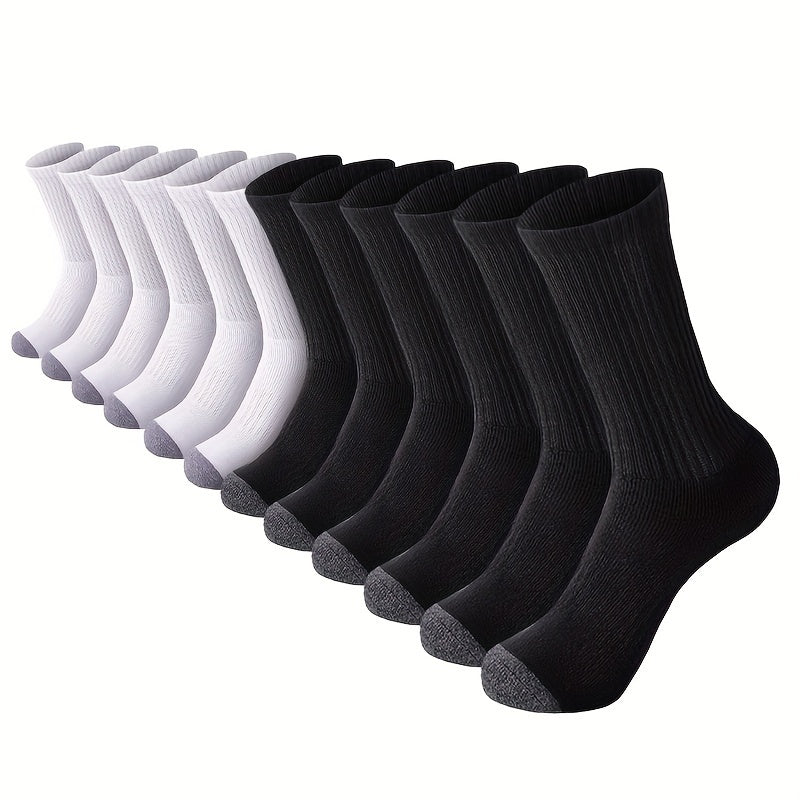 12 Pairs Men's Breathable Sports Socks High Elastic Mid calf Socks