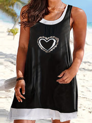  Heart Print Tank Dress Women's Plus Layered Round Neck Dress