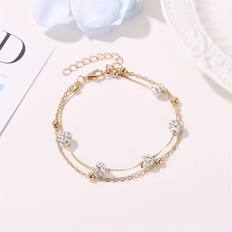 Men's Faux Diamond Crystal Anklet Double Layer For Unisex
