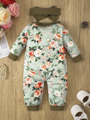 Floral Ruffled Baby Jumpsuit Bandana Set
