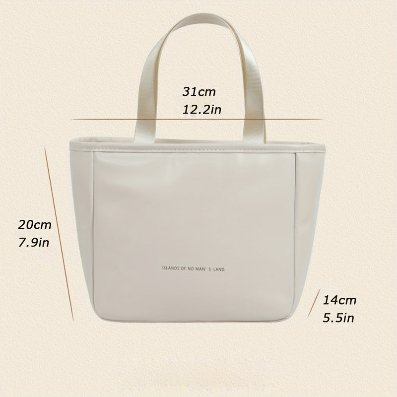 Solid Letter Print Lunch Handbag Lightweight PU Portable Insulation Lunch Box