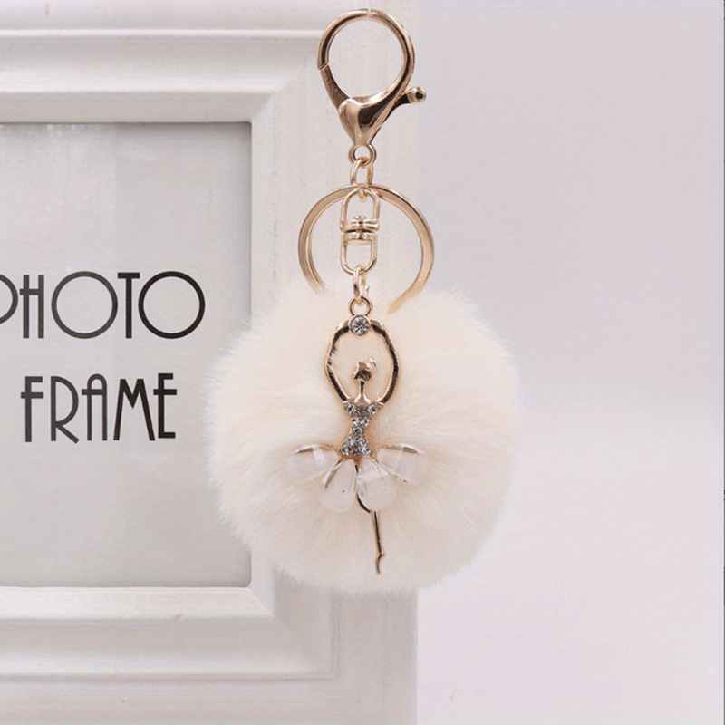Ballet Girl Pom Pom Keychain Rhinestone Bag Accessory Car Pendant