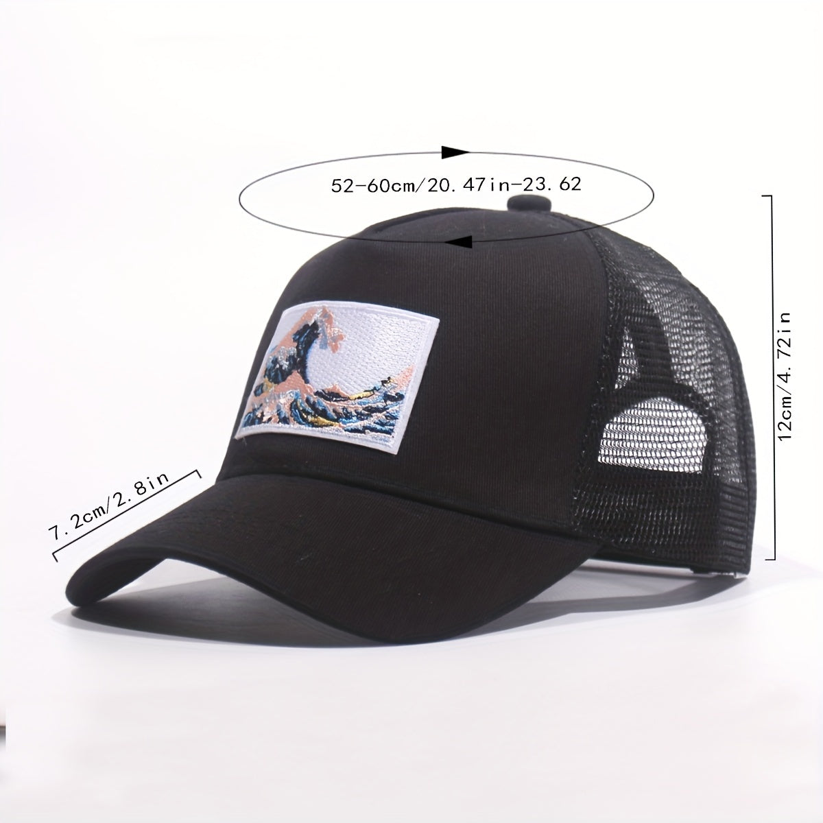 Wave Embroidery Patch Trucker Hat Mesh Baseball Cap Unisex Adjustable