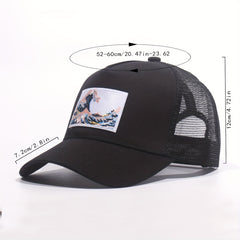 Wave Embroidery Patch Trucker Hat Mesh Baseball Cap Unisex Adjustable
