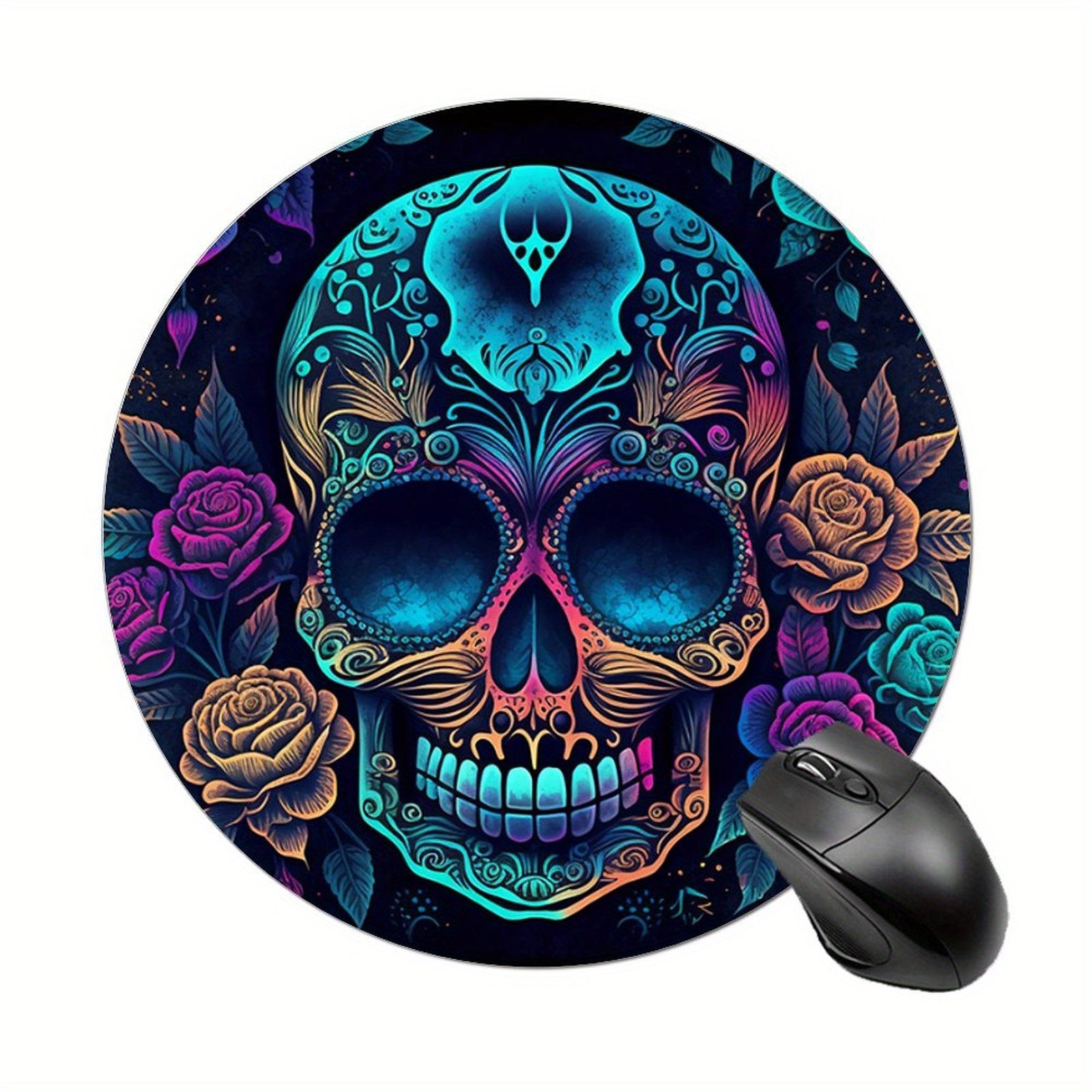 Sugar Skull Round Mouse Mat Mouse Pad Non Slip Rubber Base Mousepad