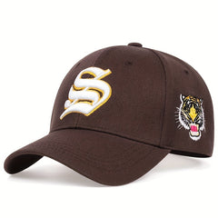 Gothic S Embroidery Baseball Cap Tiger Pattern Hip Hop Sunscreen Hat