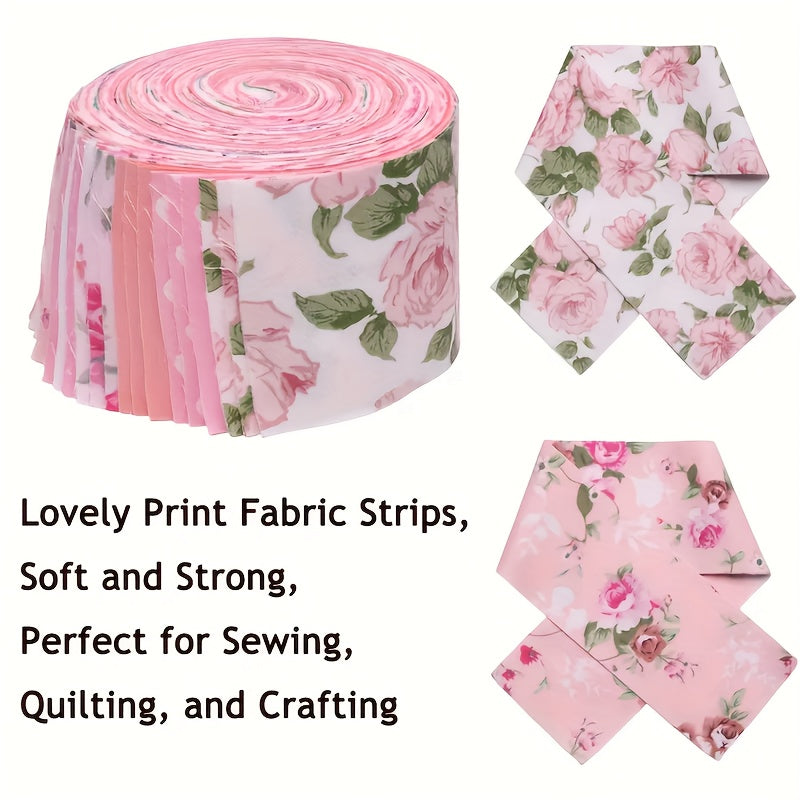 42 Pack Pink Jelly Roll Fabric Strips Pre Cut Quilting Strips Vintage Floral Pat