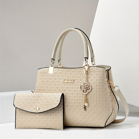 2 Piece Plus Size Women's Handbag Set - PU Leather Shoulder Bag with Wallet