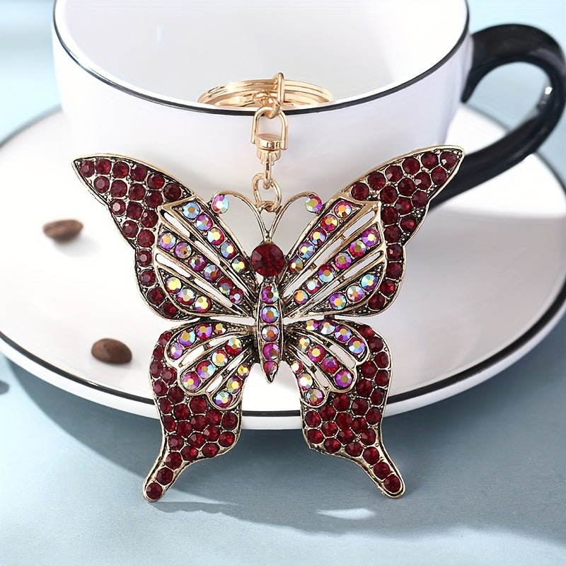 Rhinestone Butterfly Keychain Metal Key Ring Purse Bag Charm Gift For Mom