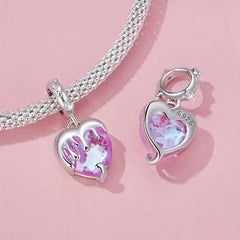PANPOKI 925 Silver Pink Crystal Heart Pendant, DIY Fine Jewelry