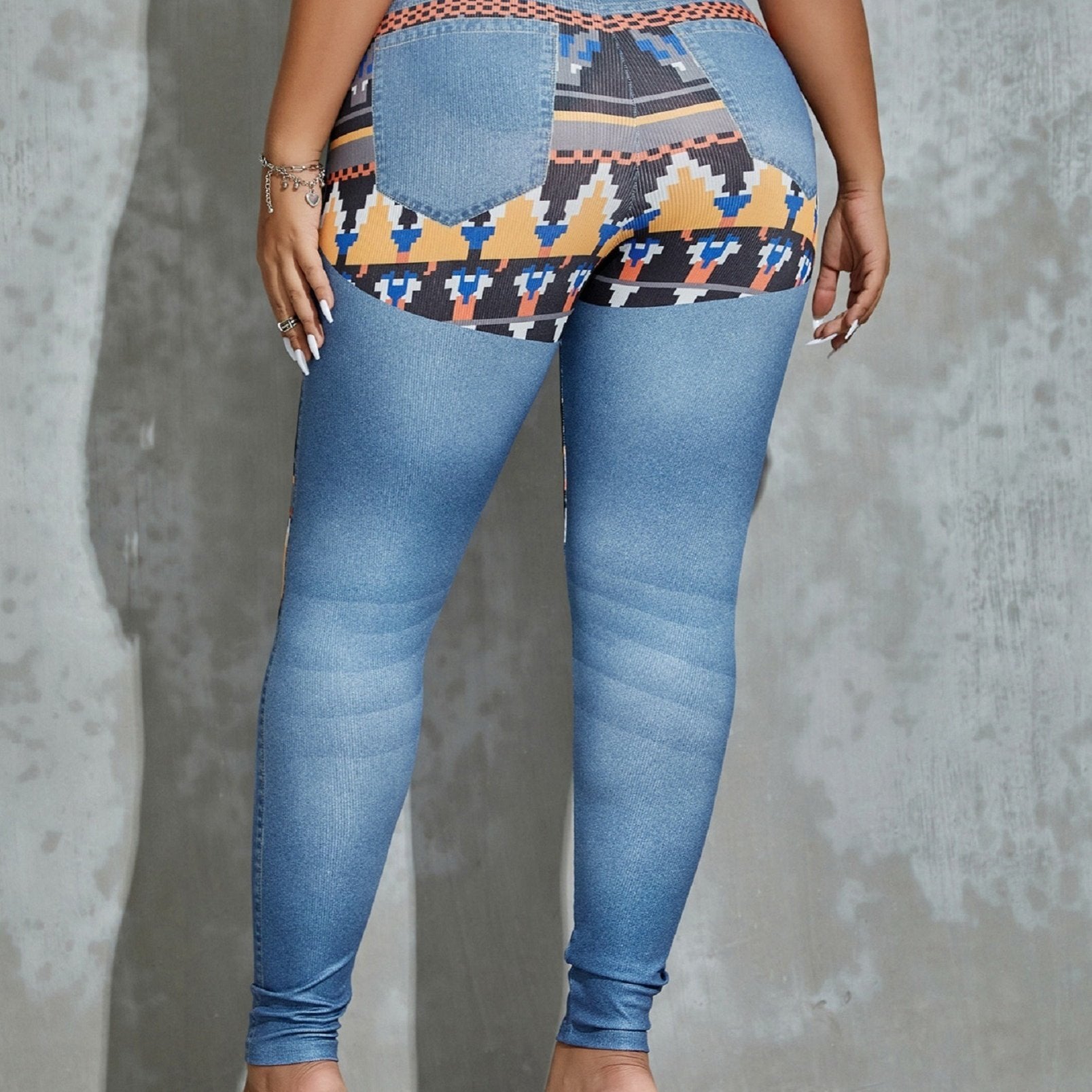  High Stretch Geometric Print Leggings Elastic Waist