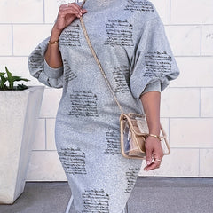  Casual Dress Women's Plus Letter Print Lantern Sleeve