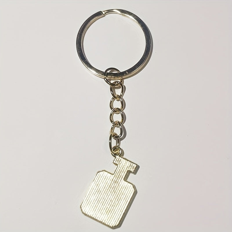 Rhinestone Decor Perfume Bottle Keychain Metal Key Ring Customizable Gift