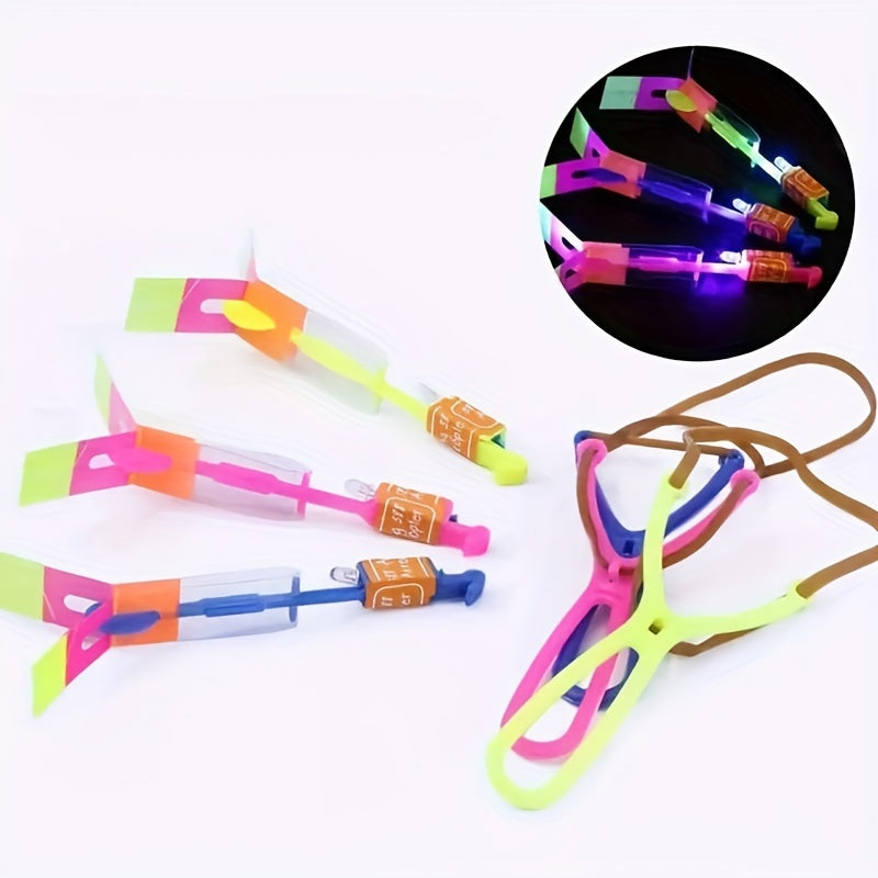 10pcs Glow-in-the-Dark Rocket Slingshots with LED Lights