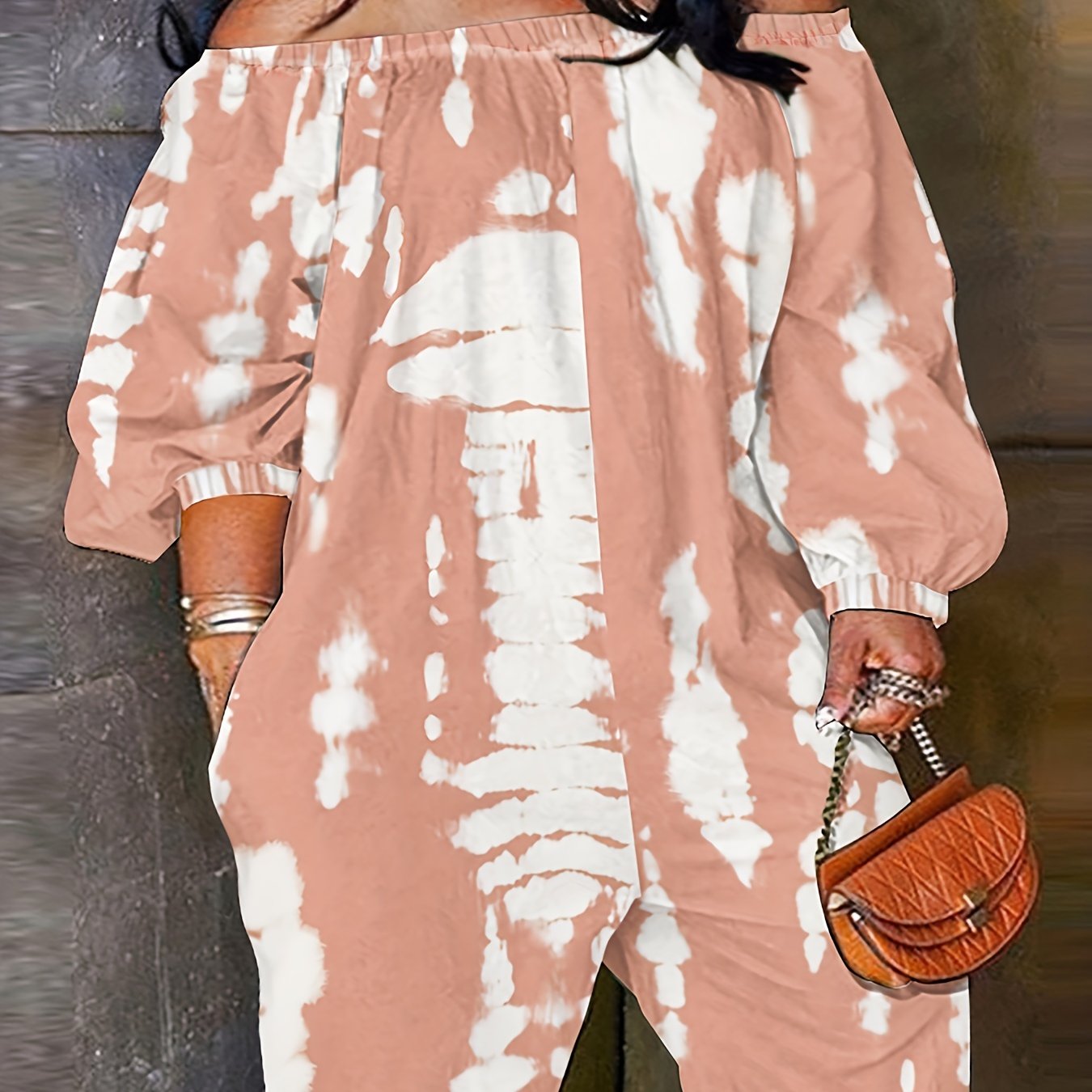  Off Shoulder Tie Dye Sleeve Romper