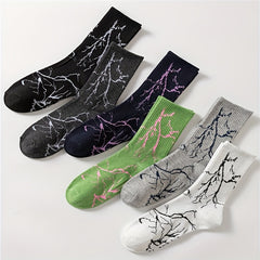 6 Pairs Lightning Print Mid Tube Socks Women's Stockings & Hosiery