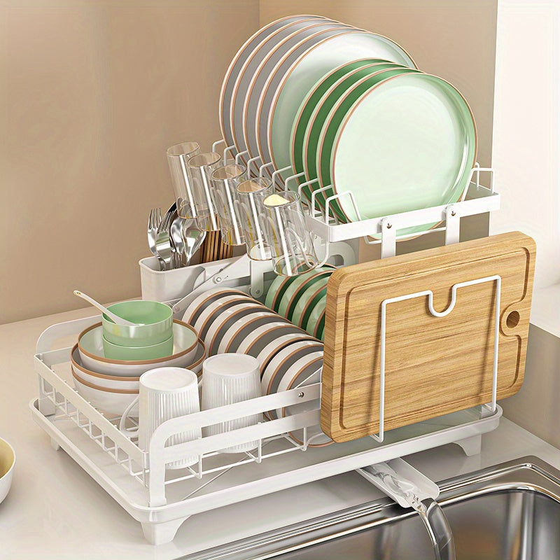 2 Tier Dish Drying Rack with Drainboard Set Large Metal Dish Racks Kitchen Acc