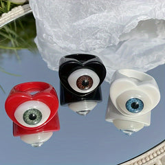 3pcs Gothic Punk Resin Acrylic Ring Evil Eyes Hearts Candy Lucky Eye Jewelry