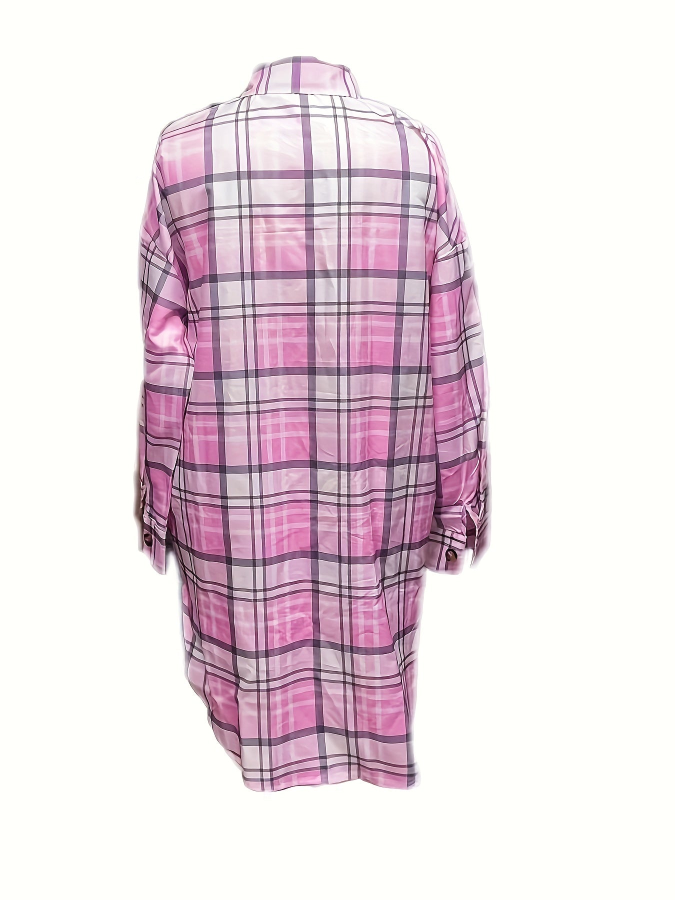  Plaid Print Button Up Long Sleeve Blouse